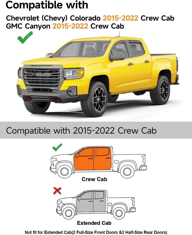 Deejecsun in-Channel Window Rain Guards Fit for Chevy Colorado/GMC Canyon 2015-2022 Crew Cab Extra Durable Window Deflectors Vent Visors Shades Car Accessories Visors Rain Guards -4 pcs - Image 3